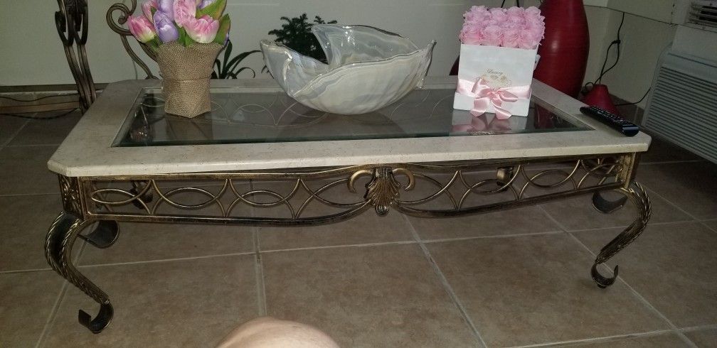 Beautiful Living room Table Glass And Marble Top .