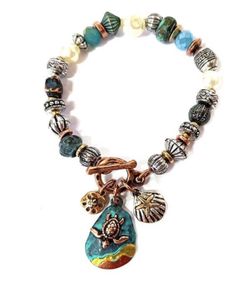 Patina and burnish tri tone retro vintage strtch bracelet -t