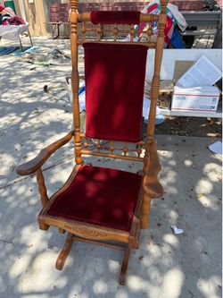 Antique Red Velvet Victorian Rocking Chair