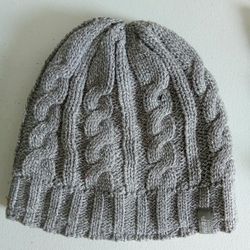 Womens Heat Locker Grey Cable Knit Beanie Hat Faux Fur Thermal Warm
One size