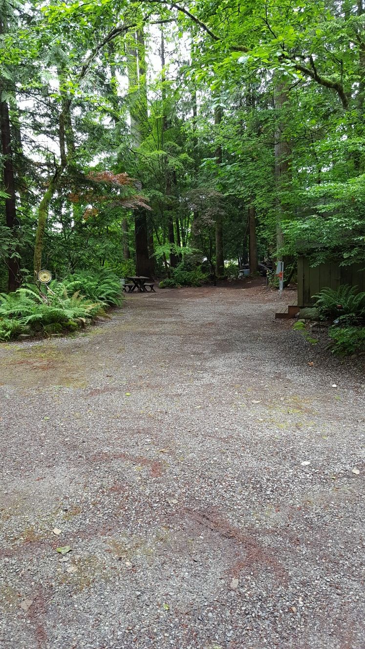 Rv site with shed and picnic table