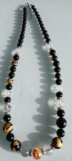 Black Onyx and Quarts Asian necklace