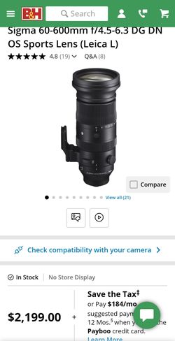 Sigma 60-600mm f/4.5-6.3 DG DN OS Sports Lens (Leica L)