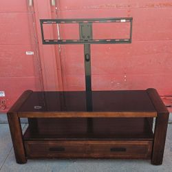TV Stand with Integrated Stand – Glass and Solid Wood