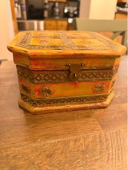 Vintage Brass & Wood Jewelry Box