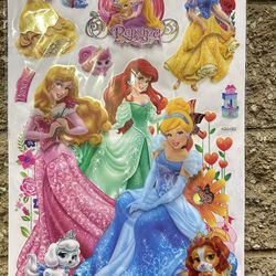 DISNEY PRINCESSES 7 D HOME DECOR WALL STICKERS STICKER SHEET HUGE 23 X 14 Inch