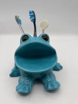 Vintage 70s Teal Bathroom Big Mouth Frog Toothbrush Toothpaste Sponge Soap Holder