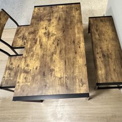 Gizoon Kitchen Table Gizoon 4-piece dining table set with bench, made from sturdy metal and thick board, features reinforced corners and unique under-