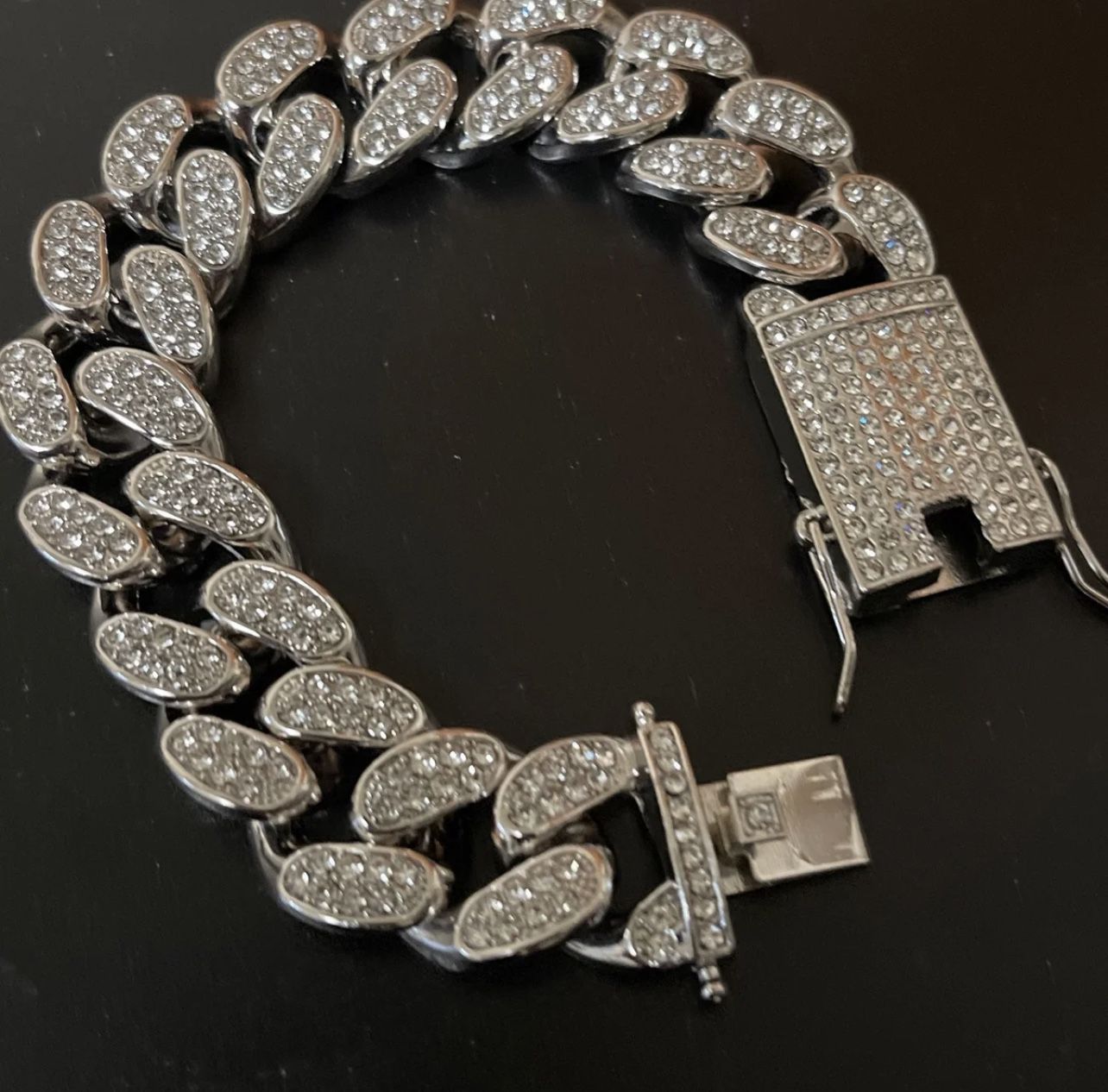 24k Silver Iced Out Cuban Bracelet 