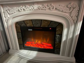 Electric Fireplace with Ornate White Mantel