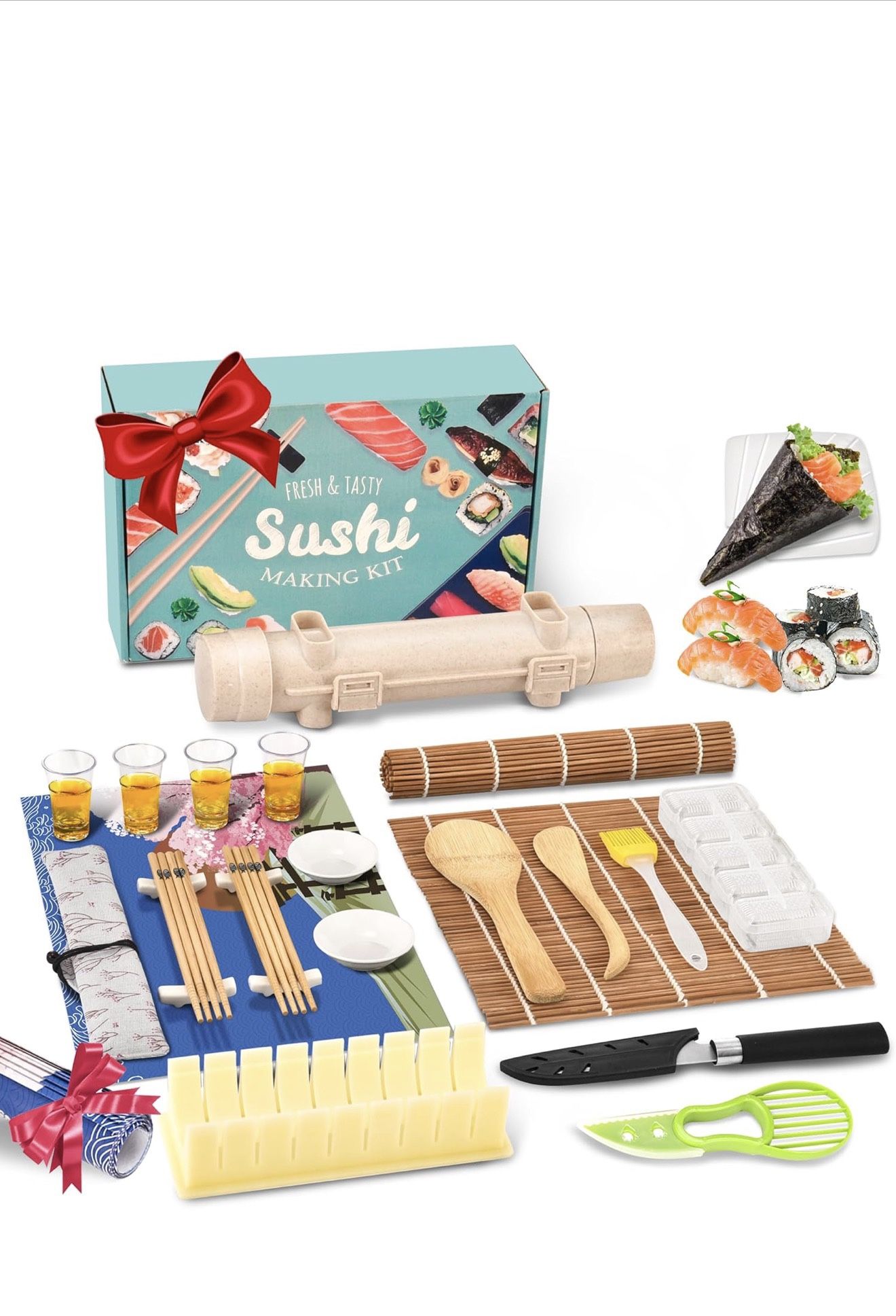 Sushi Making Kit with Bazooka Sushi Maker Kit Sushi Roller Mat Perfect for Beginners at Home, Birthday or Anniversary Gift, Father's Day Gift