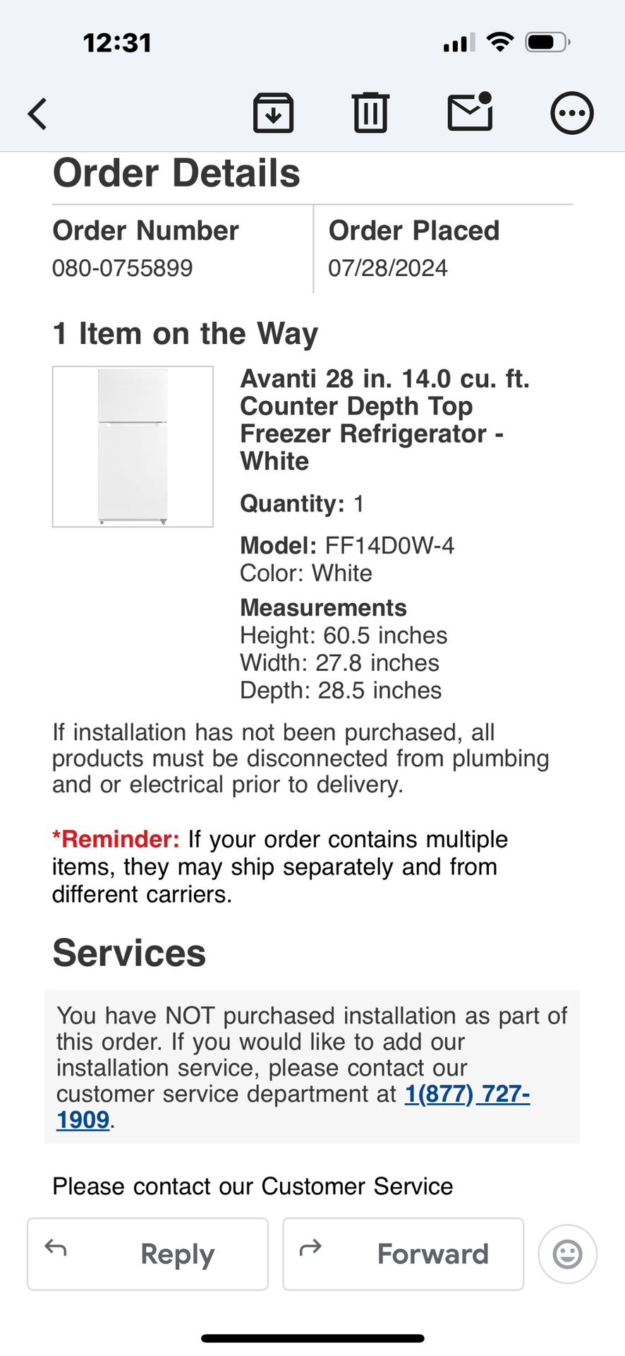 Avanti Refrigerator For Sale