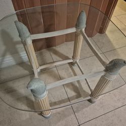 70s Mid-Century Modern (MCM) Faux Tusk 24" X 24" End Table With Thick Glass Top