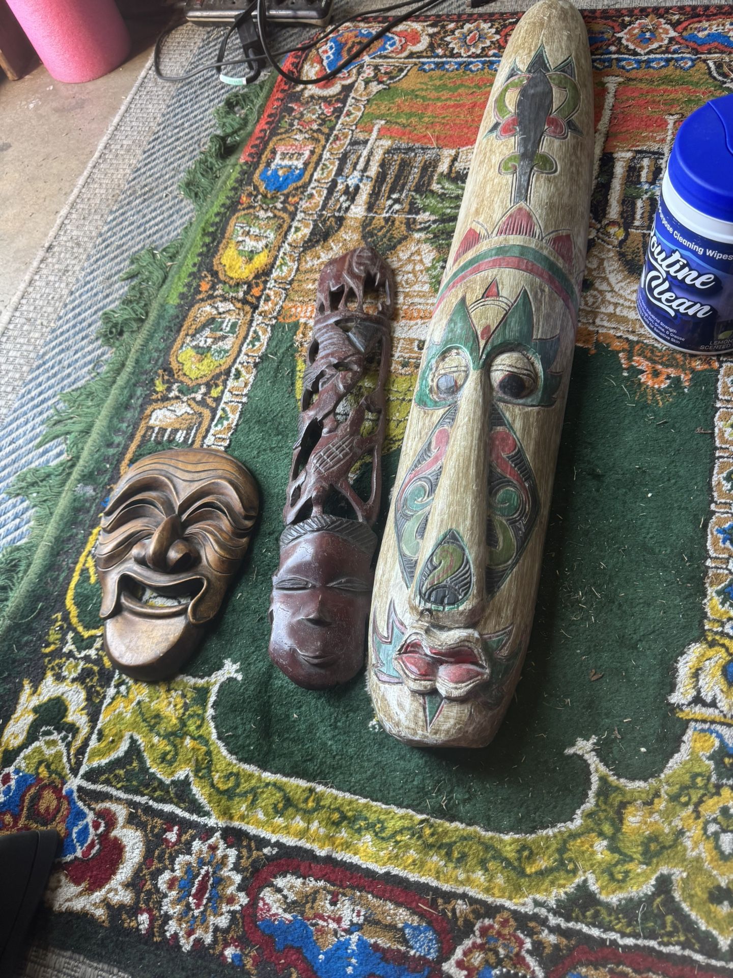 Vintage Wooden Tribal Masks. Three Different Ones African, Laughing Buddha,& Indonesian! ! $80 For All Three
