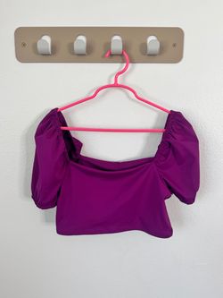 Tiger Friday Purple Puff Sleeve Crop Top Adult Small