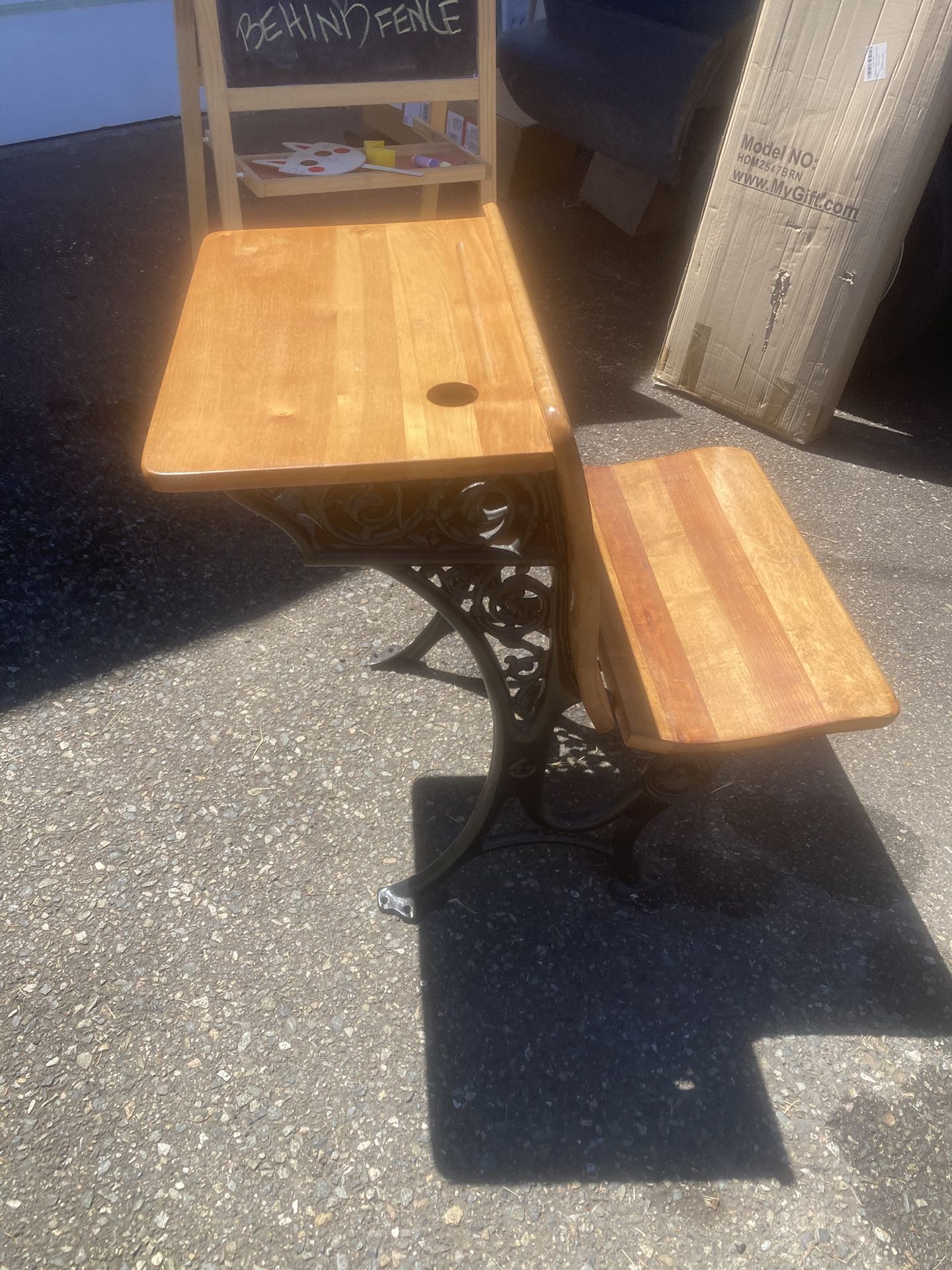 Vtg Antique ASC Industrial Child School Desk Folding Chair Seat Cast Iron & Wood Buffalo #4