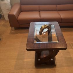 Beautiful Cherry Wood Glass Top Square End Table Coffee Cocktails Living Room Decor