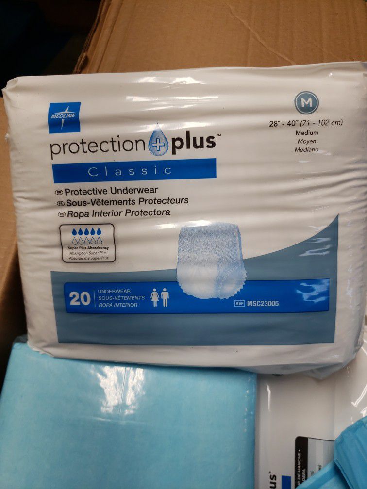 FREE:  Disposable Underwear, Medium / Absorbent bed pads