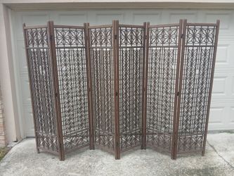 Vintage Mid Century Teak Room Divider Screen 6 Panel *500.00* Kumiko Asanoha Leaf Design