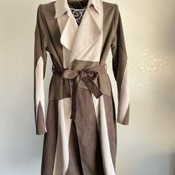 Patchwork Belted Trench Jacket BUCKLE BLACK Size S 