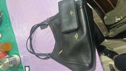 Coach Black Leather Tote Bag with Wallet