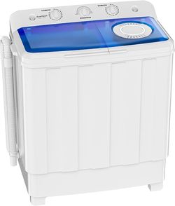 Portable Washing Machine, 28lbs Twin Tub Washer Mini Compact Laundry Machine with Drain Pump, Semi-automatic 18lbs Washer 10lbs Spinner Combo for Dorm