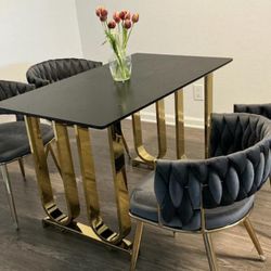 Dinning Set X 4 Wood, Velvet