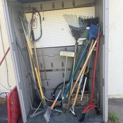 gardening tools rakes, brooms etc