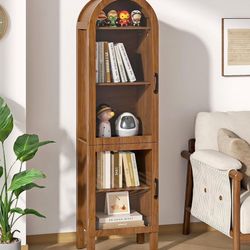 Display Cabinet 64 in Tall Arched with Acrylic Glass Doors 5-Tier Kitchen Pantry Storage Cabinets