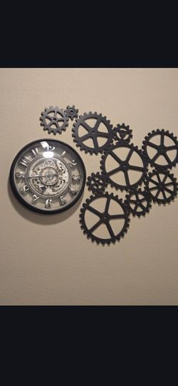 20" Gear Clock And Steampunk Black Wood Gears