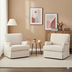 Set of 2 Swivel Barrel Chair Upholstered Accent Arm Chairs。brand new. linen