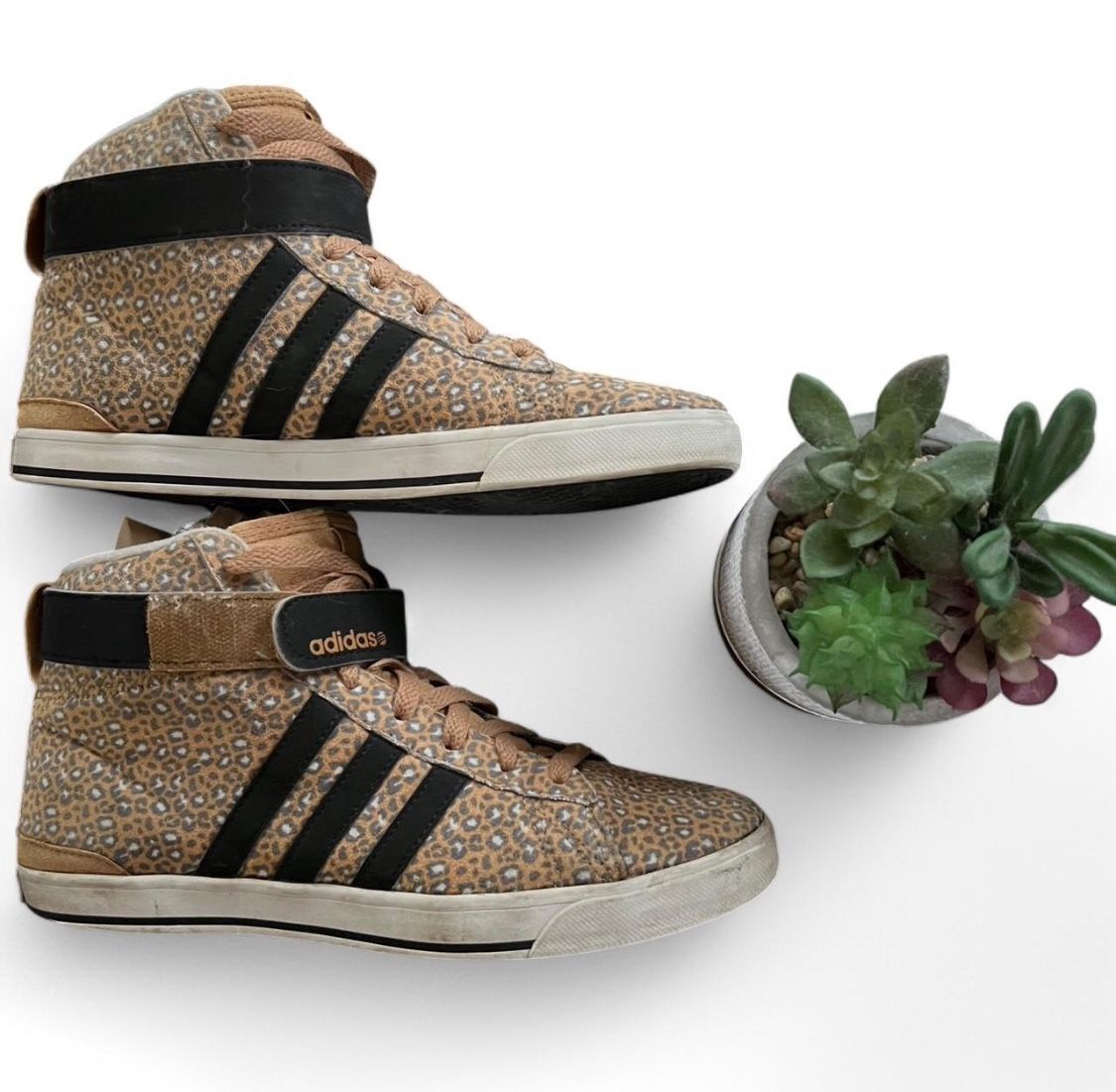 Tan and black Adidas high-top trainers #sneakers LIMITED EDITION LEOPARD PRINT size 7