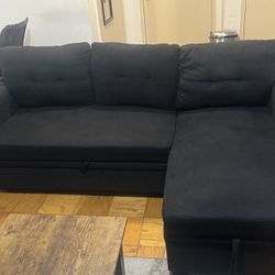 Black Sectional Sofa  with Storage and Pull Out Bed
