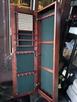 Wooden Jewelry Armoire Mirror Wall Cabinet