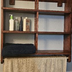 Farmhouse bathroom shelf with 3 towel bars
