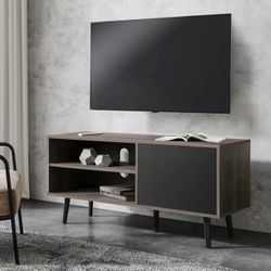Mid-Century Modern TV Stand for 43" Flat, Living Room Retro Entertainment Center, Wood Media Console with Storage, Black