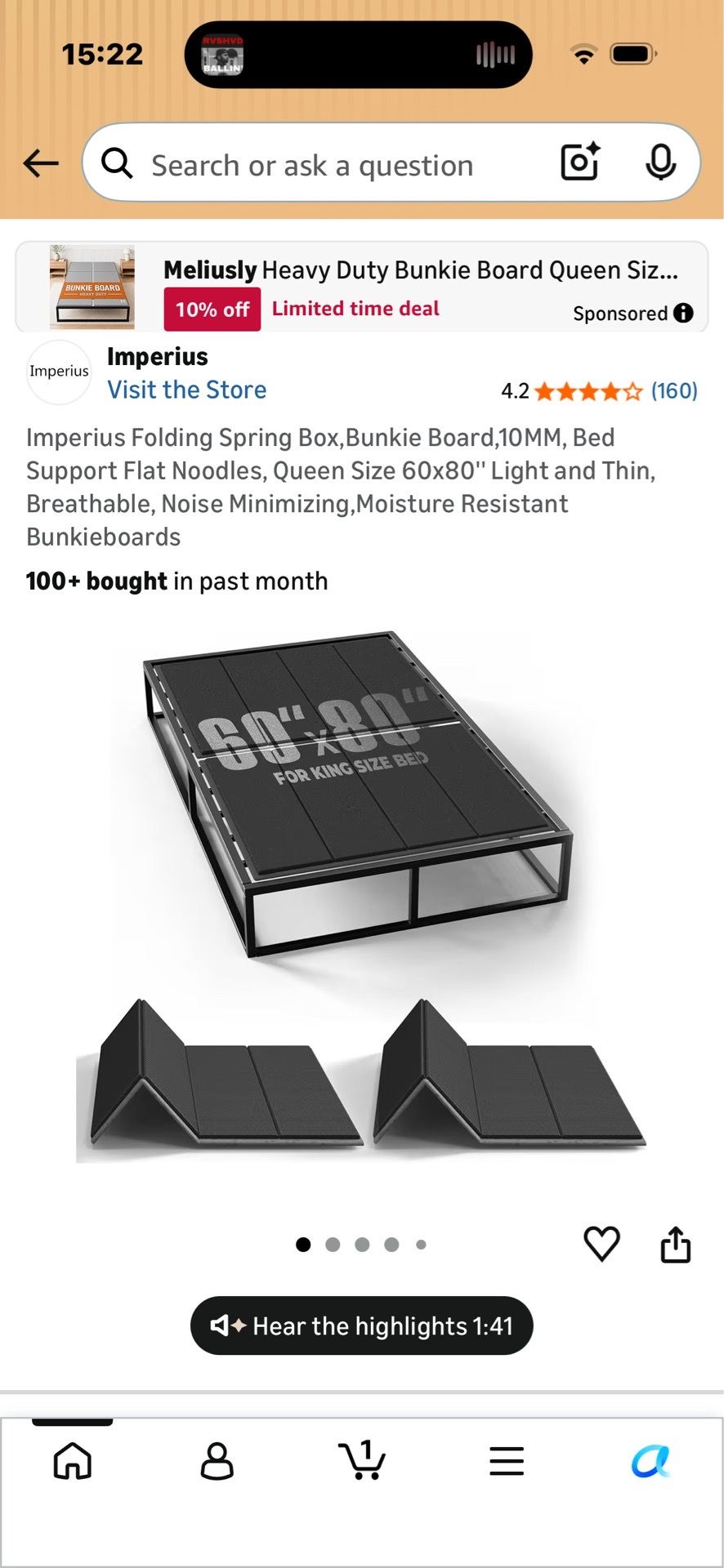 Folding Spring Box, 10MM, Bed Support Flat Noodles, Queen Size 60x80'' Light and Thin, Breathable, Noise Minimizing,Moisture Resistant Bunkieboards