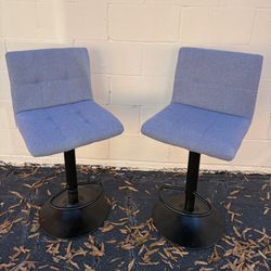 Set of 2 Gray Fabric Adjustable Swivel Bar Stools