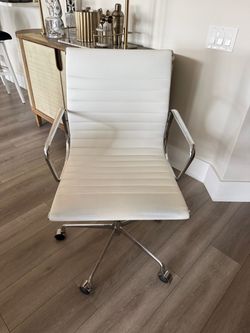 White Leather Office Chair with Chrome Base