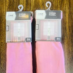 (2) Real Living Voile Pink  Sheer Panel Rod Pocket Curtain 59in X 84in