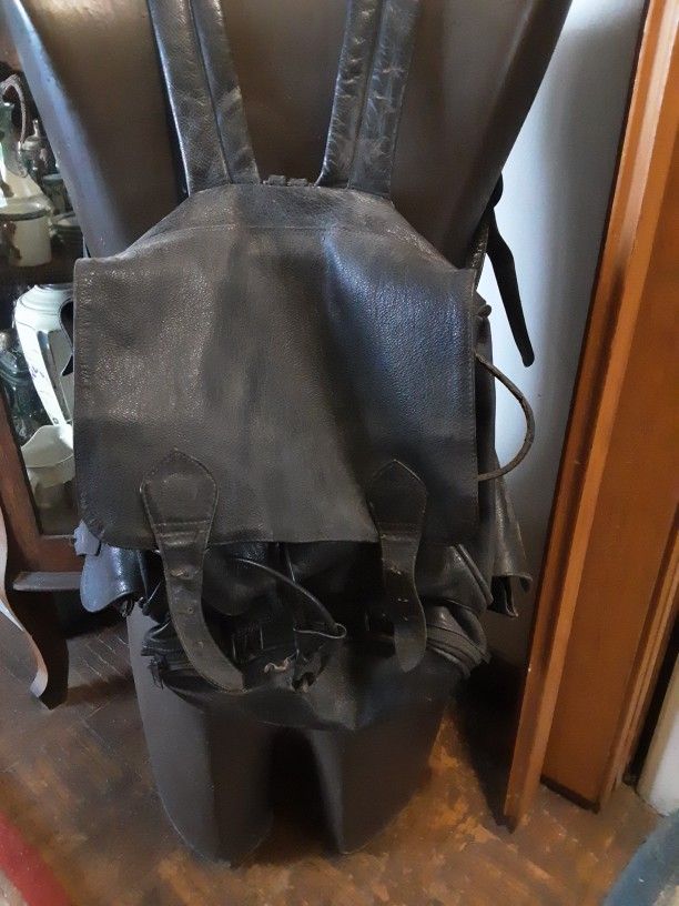 Heavy Black Leather Backpack