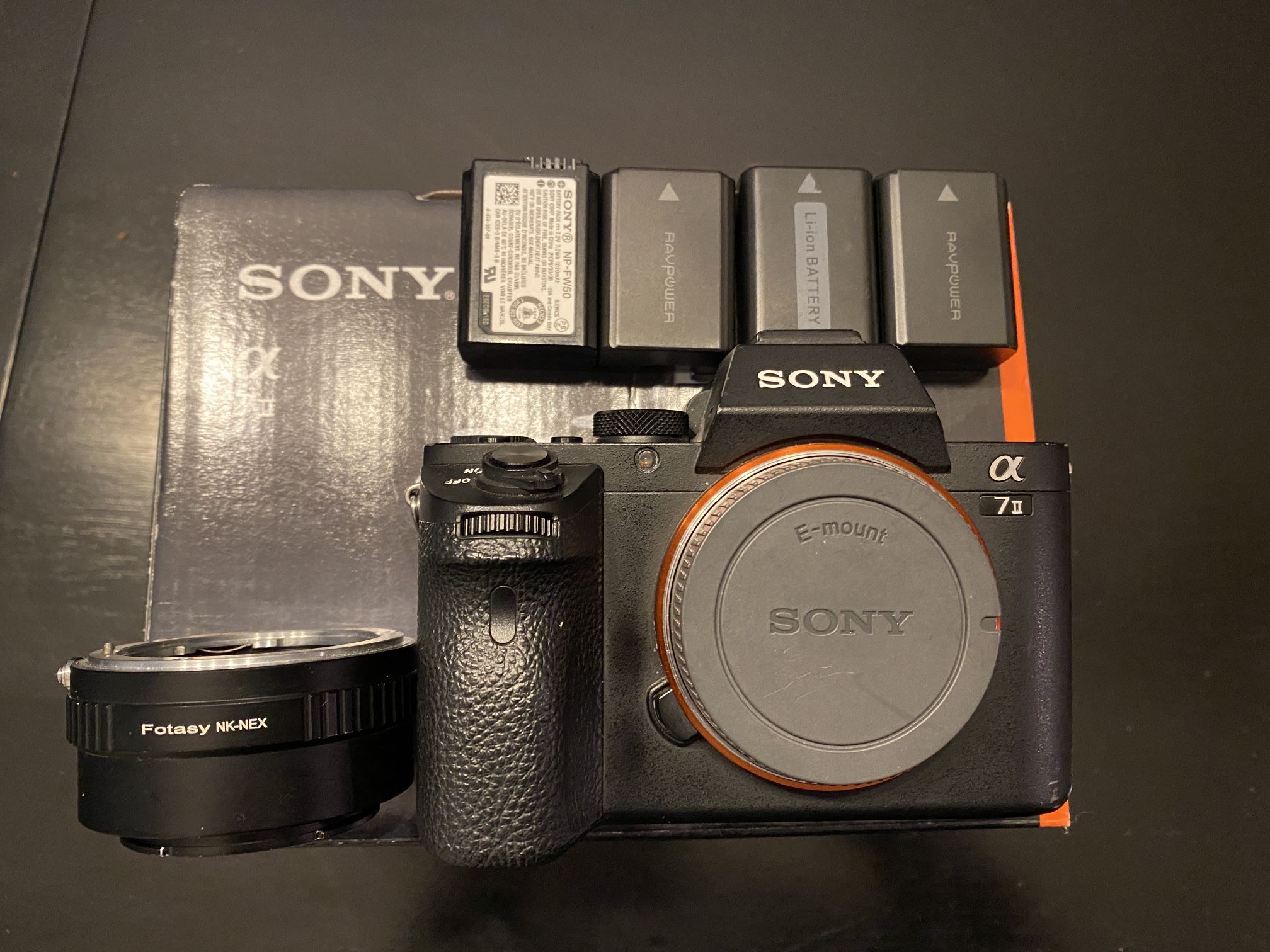 Sony A7II with Extra Batteries, Charger And Nikon F Adapter