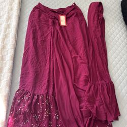 Deep Berry Colored Saree Outfit (Pre-Stitched)