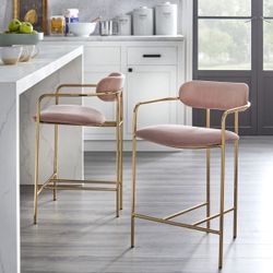 New Set of 2 Counter Height Stools Pink and Gold