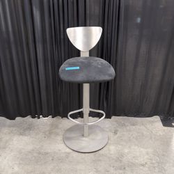 Brushed Metal Adjustable Height Bar Stool with Dark Fabric Seat