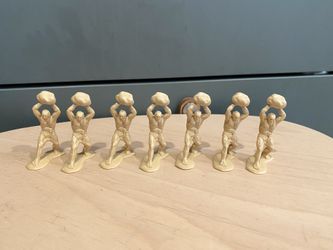 Lot of 7 Vintage Marx Prehistoric Caveman Holding a Large Boulder Plastic Play Toy Figure 2”