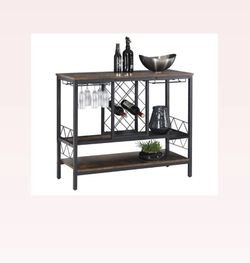 Wine Rack Table with Glass Holder Vintage Industrial Wine Bar Cabinet Free Stand