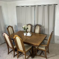 Vintage Double Pedestal Extendable Dining Table & 6 Chairs 
