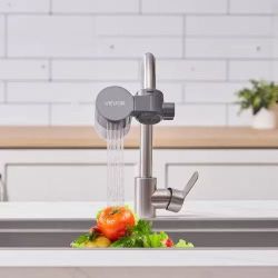 396^Faucet Mount Water Filter, Horizontal Water Purifier for Sink Tap, Carbon Fiber Filter, Removes Chlorine Lead with 3 Filters, Fits Most Kitchen or