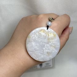 Natural Untreated Carved Jade Landscape Lavender Honey Jade